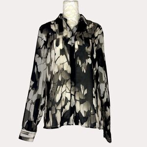 Calvin Klein Sheer Chiffon Button Front Blouse Top Abstract 28/38 S? am